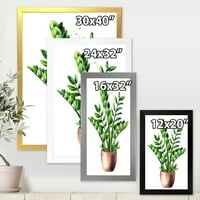 Designart 'Zamioculcas Trópusi növény zöld levelekkel fehér' hagyományos keretes művészeti nyomtatás