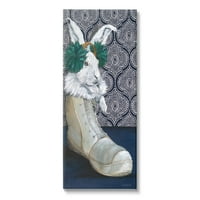 Stupell Industries White Rabbit bolyhos csomagtartó mozaikmintás háttérkép -festmény galéria csomagolt vászon nyomtatott
