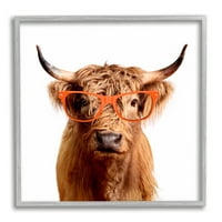 Stupell Highland tehén parasztház szórakoztató szemüveg állatok és rovarok festés szürke keretes művészet nyomtatott