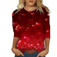 iOPQO pólók Női Valentin-napi póló Lady hét negyed ujjú ing 3d nyomtatott póló ünnepi minta Női felsők