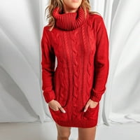 Clearance ruhák női nyári szilárd hosszú ujjú pulóver garbó pulóver Szoknyák ruha Piros S
