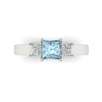 1. ct ragyogó hercegnő vágott kék szimulált gyémánt 14K fehér arany három kő gyűrű mérete 9.75