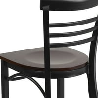 Flash bútorok HERCULES sorozat Fekete három-léc létra vissza fém étterem szék-dió fa ülés