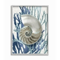 Stupell Industries Shell Coral Beach Blue Design keretes fal művészet, Caroline Kelly