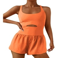 Haite Női Playsuit egyenes láb Romper Scoop nyak Rövid Jumpsuit női egy ujjatlan Narancs XL