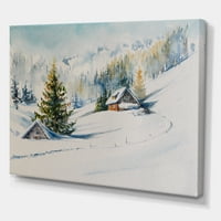 Designart „A téli hegyek kis házakkal” hagyományos vászon fali művészet