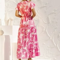 shpwfbe nyári ruhák nőknek rózsaszín ruha nőknek Női alkalmi rövid ujjú v nyakú hosszú ruha