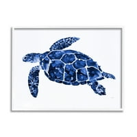 Stupell Industries kék foltos tengeri teknős tengeri állat illusztráció festmény fehér keretes művészet nyomtatott
