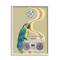 Stupell Industries Groovy Parrot Pink Boombo Retro Disco Ball Graphic Art White Keretes Art Print Wall Art, 16x20