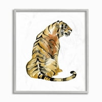 Stupell Industries tigris testtartás akvarell Állatfestés szürke keretes fali művészet, 14, Byjennifer Goldberger