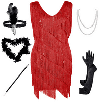 PrettyGuide Női Flapper ruha flitteres Fringe 1920-as évek Gatsby Party koktél ruhák piros kiegészítőkkel, XX-nagy