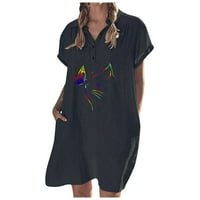 Női ruhák divat Komfort derék Női Rövid ujjú V-nyakú műszak nyomtatott nyaralás nyári ruha Fekete XXL