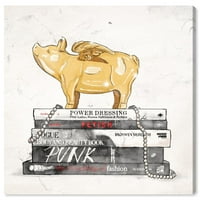 A Runway Avenue divat és a glam fali művészet vászon nyomatok 'Flying Pig Books Luxe' Books - Arany, Fehér