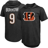 Férfi fenséges szálak Joe Burrow Fekete Cincinnati Bengals játékos neve & szám Tri-Blend Slim Fit kapucnis póló