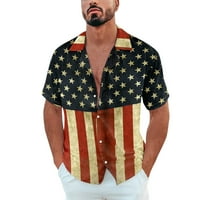 Puawkoer férfi nyári alkalmi Függetlenség Napja nyomtatott ing rövid ujjú kapcsolja le galléros ing férfi ruhák s Khaki