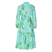 Odeerbi ruhák nőknek őszi ruhák divatos kötszer hajtás Hosszú ujjú okozati virágos nyomtatás hosszú ruha zöld