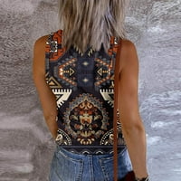 Női nyári divat etnikai nyomtatási minta Ujjatlan póló Tank Top, Fekete, S