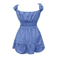 Női ruhák női nyári rakott ujjú nyakkivágással nyomtatott ruha Mini ruha Sundress Kék