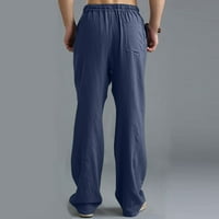 Hosszú nadrág férfiaknak férfi szilárd alkalmi rugalmas derékpánt zseb Pamut vászon Panel nadrág nadrág Kék Xl, ac7426