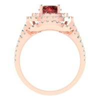 1. ct ragyogó kerek vágott természetes gránát 18K Rose Gold Halo Solitaire ékezetes menyasszonyi szett mérete 3.75