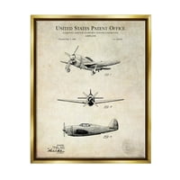 Stupell Industries Historic Repülési Szabadalmi Vintage Grafikus Art Metallic Gold Lebegő keretes vászon nyomtatott
