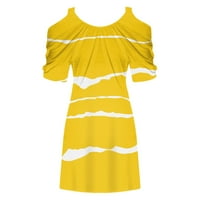 Női ruhák térd felett Rövid ujjú köpeny szilárd nyári gombóc nyak ruha Sárga XL