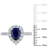 Miabella női 2- Karáttal készített kék fehér zafír gyémánt akcentus 10KT Fehérarú Halo Ring