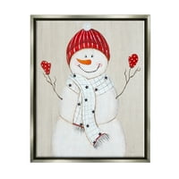 Stupell Industries szezonális hóember mosolyogva piros kalap ünnepi festmény szürke úszó keretes művészeti nyomtatási