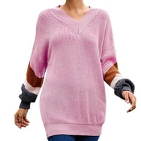 Női divat V nyakú Hüvely csíkos Colorblock felsők laza kötött pulóver női pulóver pulóver Rózsaszín S