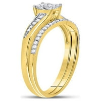 Gyémánt hercegnő 14kt sárga arany hercegnő gyémánt klaszter menyasszonyi jegygyűrű zenekar készlet Cttw