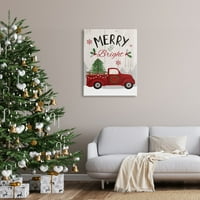 A Stupell Indpres Merry & Bright kifejezés Red Truck Holiday Forest, 40, Design by Louise Allen Designs