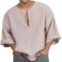 Frontwalk férfi felsők egyszínű póló V nyakú pólók munka kényelmes alap póló Hosszú ujjú blúz Rózsaszín XL