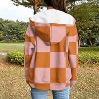 Női kapucnis dzsekik könnyű cipzáras, narancssárga kockás nyomtatott kapucnis Női Alkalmi Hosszú ujjú pulóver kabát