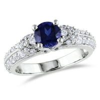 Miabella női 1. Carat T.G.W. A kerekvágás létrehozta a kék zafírot, és fehér zafír-sterling ezüst menyasszonyi gyűrűt