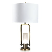 Gemma-csiszolt fém & matt üveg Uplight asztali lámpa-antik sárgaréz fém kivitelben-fehér & matt árnyék-LED