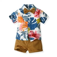 Kisgyermek fiúk nyári Hawaii Outfit Kids Boy rövid Csokornyakkendő ing felső rövidnadrág ruhák kisfiúknak,Khaki, 3