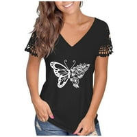 Női Csipke Rövid ujjú Aranyos pillangó nyomtatott blúz V nyakú pólók Laza szabadidős nyári Clearance grafikus póló