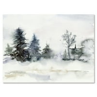 Designart 'Karácsonyi minimalista hó- és erdei táj' Lake House Canvas Wall Art nyomtatás
