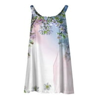 TKing Divat Női nyári tunika Tartály felsők Ujjatlan alkalmi négyzet alakú nyak Virágmintás ingek blúz Világoskék XL