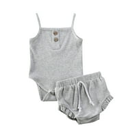 Egy nyitó kisgyermek kislány kötött rövidnadrág készlet Ujjatlan Romper+ Bloomers rövidnadrág ruhák 0-24months