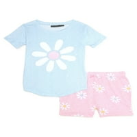 Kidtopia lányok rövid ujjú teteje rövidnadrág pizsama alváskészlettel, méretek 6x-14