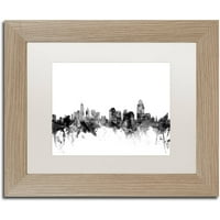 Cincinnati Ohio Skyline B & W vászon művészete, Michael Tombsett, White Matte, Birch Frame