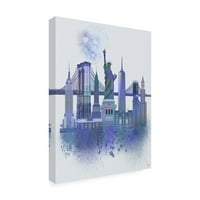 Védjegy Szépművészet 'New York Skyline Watercolor Splash Blue' vászon művészet, Fab Funky