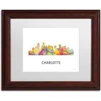 Védjegy Szépművészet 'Charlotte NC Skyline WB-1' Canvas Art készítette: Marlene Watson, White Matte, Wood Frame