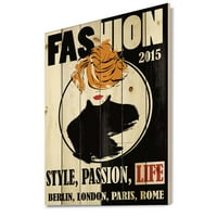 Designart 'Style Passion Life Fashion Woman v' Modern nyomtatás a természetes fenyőfán