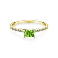 Drágakő Király 0. Ct zöld Peridot fehér gyémánt 10K sárga arany gyűrű fehér arany fogakkal
