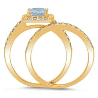 2. ct ragyogó smaragd vágott szimulált kék gyémánt 14K sárga arany Halo pasziánsz díszítéssel menyasszonyi szett SZ
