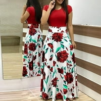 Gotyou divat ruhák Női Divat Alkalmi virágos nyomtatott Maxi ruha Rövid ujjú fél hosszú ma ruha Piros XXXXXL