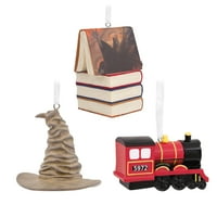 Hallmark Harry Potter egymásra rakott könyvek, válogató kalap és Roxfort Karácsonyi díszek, 3 -as készlet