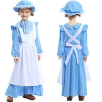 Lányok Pioneer Jelmez Kék Hosszú ujjú virágos ruha kötény kalap